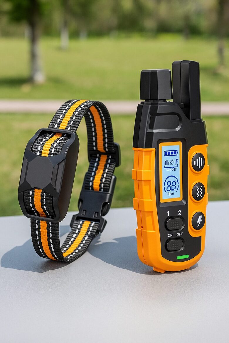 Suņu apmācības kakla siksna (1000m) ar tālvadības pulti maziem un vidēji lieliem suņiem (maza izmēra uztvērējs), uzlādējama, mitruma izturīga suņu dresūras sistēma