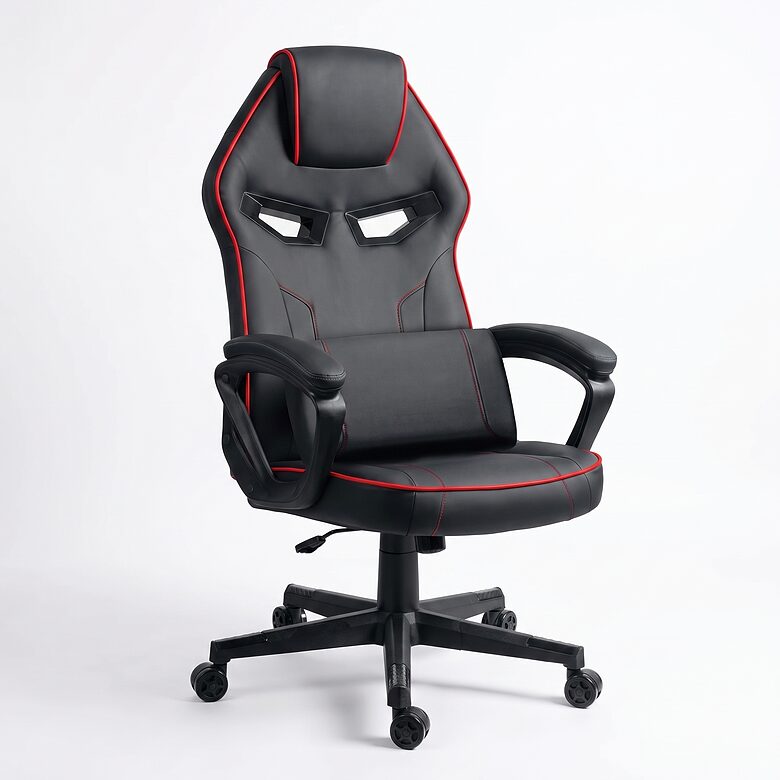 Melns ergonomisks gaming datorkrēsls ar jostasvietas spilvenu līdz 120 kg