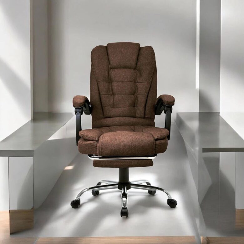 Ergonomisks auduma biroja krēsls ar regulējamu atzveltni un mīkstu polsterējumu, brūns datorkrēsls 150 kg