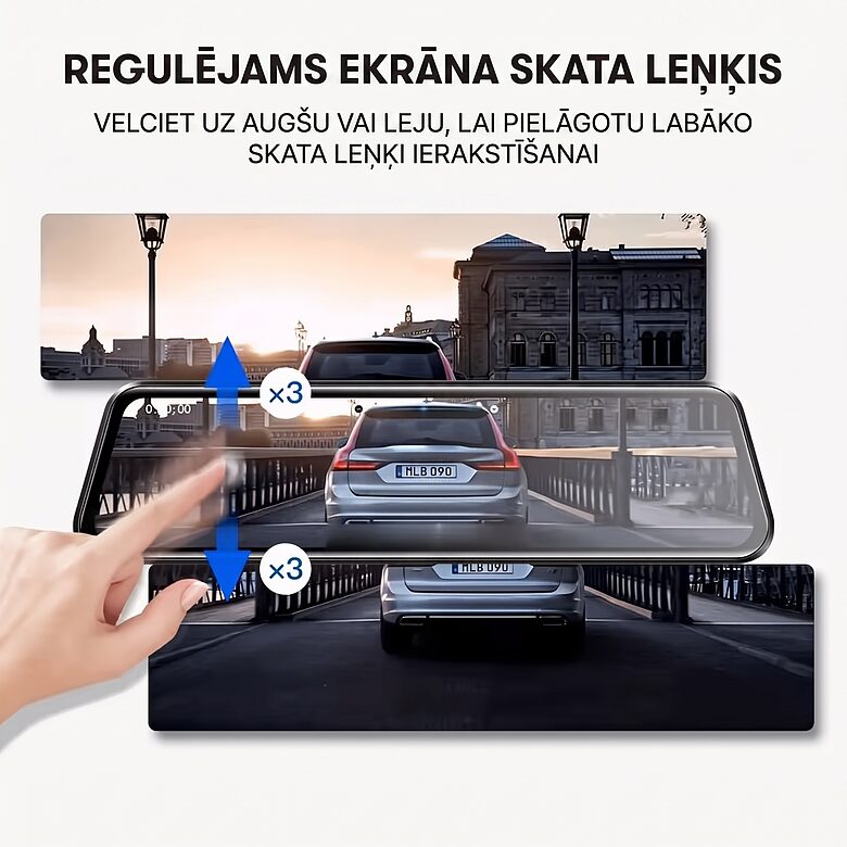 10 collu spoguļa videoreģistrators ar IPS skārienekrānu un 1080p priekšējo kameru