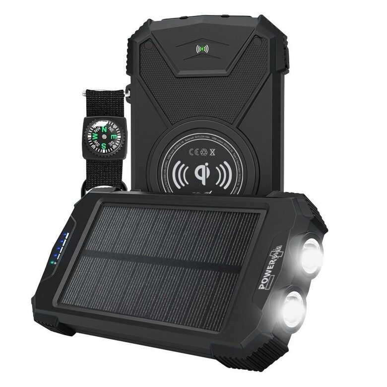 Power banka 10'000 mah, ar bezvadu lādētāju, saules baterija