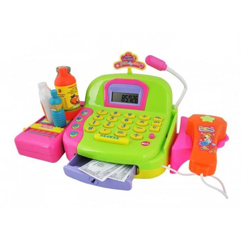 Bērnu rotaļu kases aparāts - iepirkšanās spēle, ar bagātīgu komplektāciju, 37 x 17 x 18,5 cm