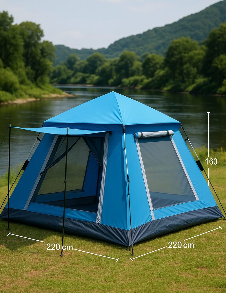 6 Personu Liela Kempinga Telts ar Verandu 220x220x160 cm