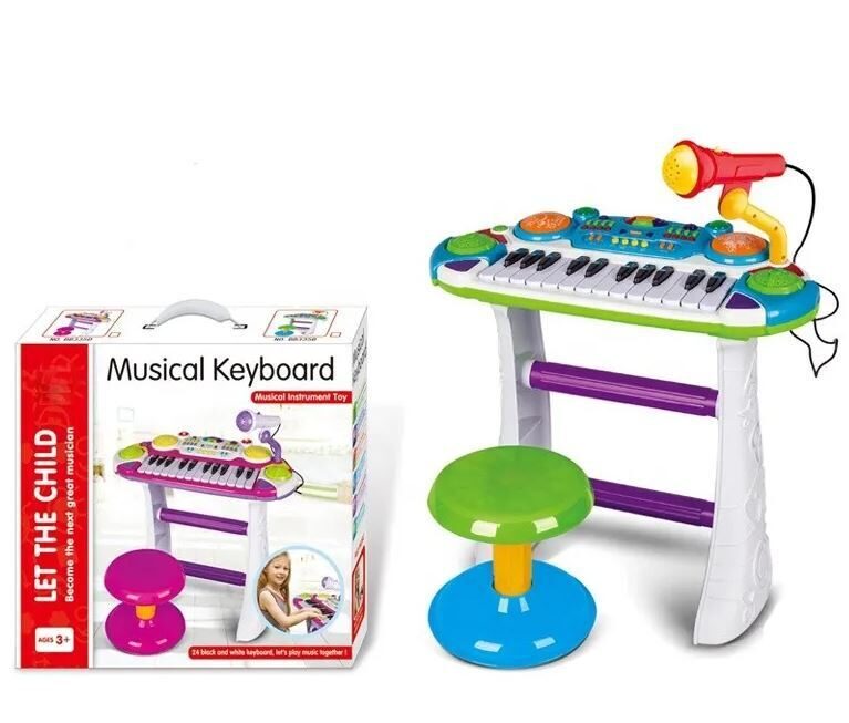 Bērnu klavieres - sintezators ar krēsliņu un mikrofonu,zaļā krāsā, 53 x 63 x 28 cm