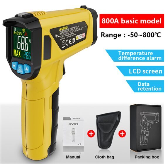 Lāzera termometrs (- 50 - 800 + C), Bezkontakta digitālais infrasarkanais pirometrs