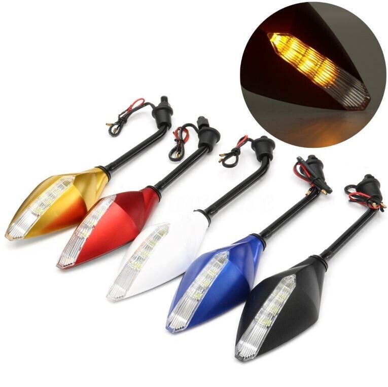 Motocikla atpakaļskata spoguļi universālie 2 gabali, ar LED gaismas pagriezieniem