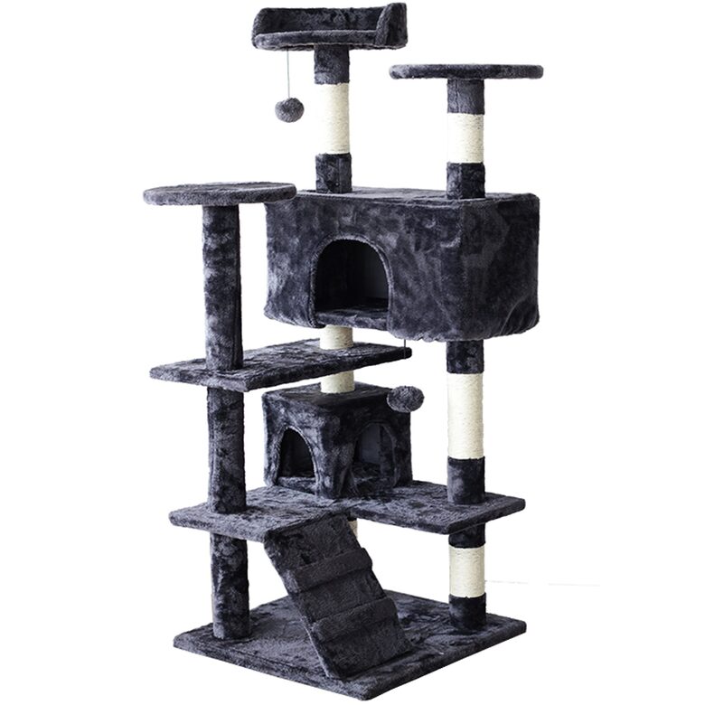 Kaķu māja ar 5 stāviem, pelēka, 120 cm.