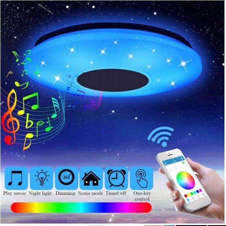 LED Gudrā griestu lampa ar tālvadības pulti 48W / RGB, Bluetooth, skaļrunis