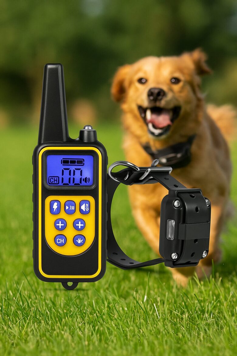 Suņu dresūras - treniņu siksna ar elektro impulsu, pulti un LCD ekrānu, uzlādējama un mitrumizturīga, 800m