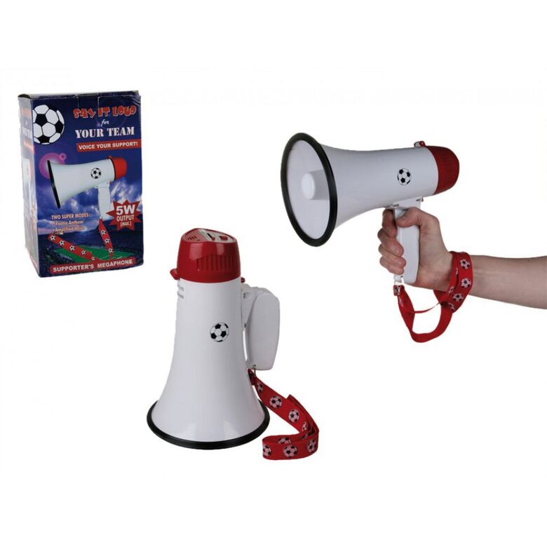 Megafons ar dziesmām, balts ar sarkanu 14 x 14 x 22 cm