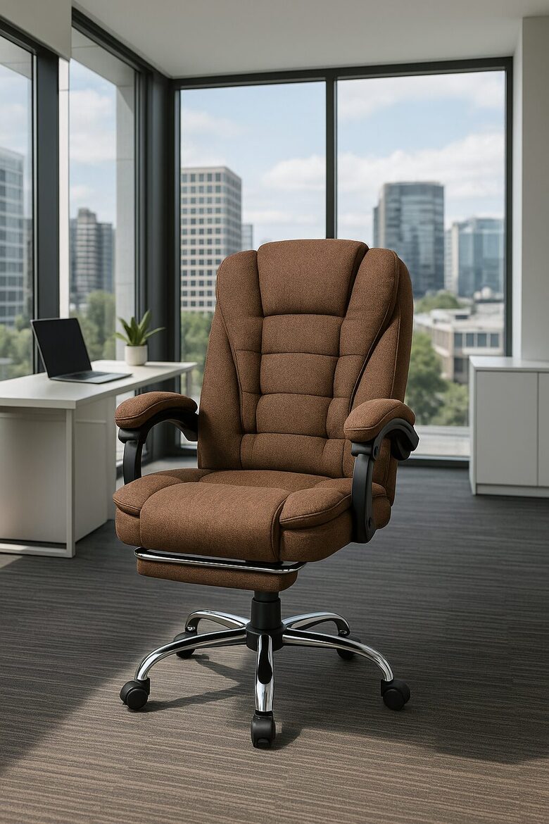 Ergonomisks auduma biroja krēsls ar regulējamu atzveltni un mīkstu polsterējumu, brūns datorkrēsls 150 kg