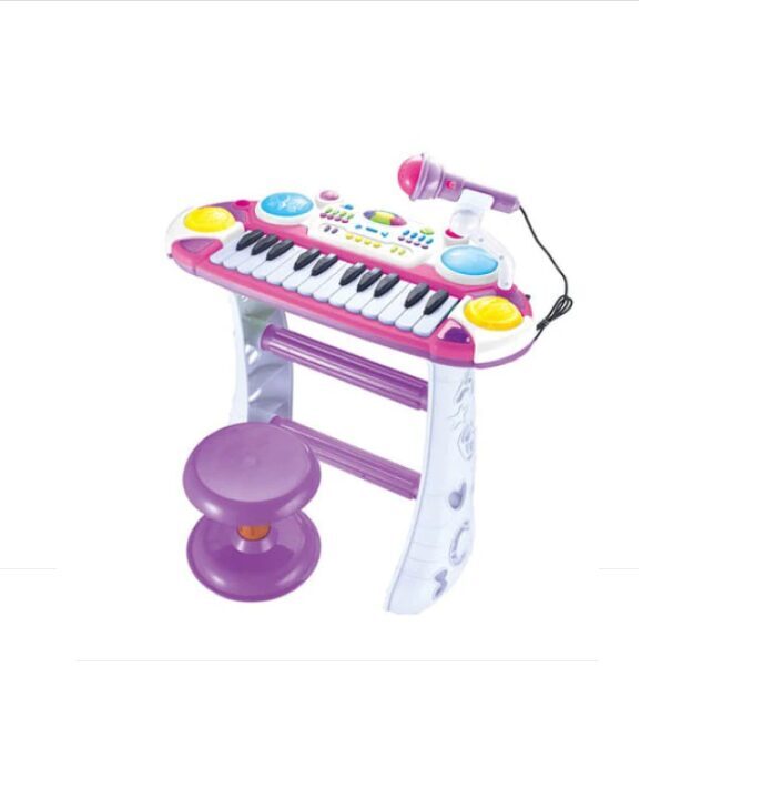 Bērnu klavieres - sintezators ar krēsliņu un mikrofonu, violetā krāsā, karaoke 53 x 63 x 28 cm