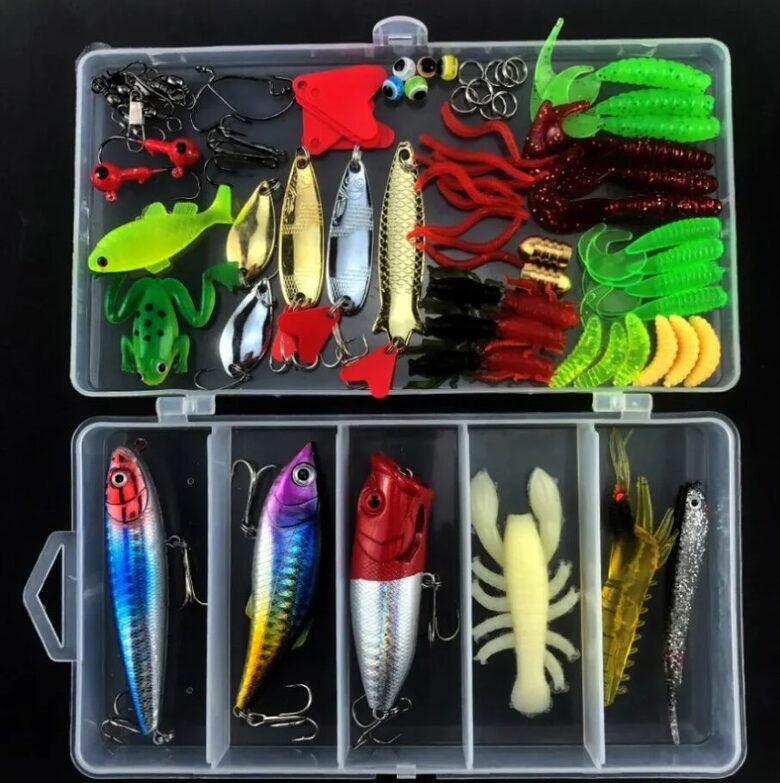 Komplekts: Vobleri un mānekļi, āķi, 78gab