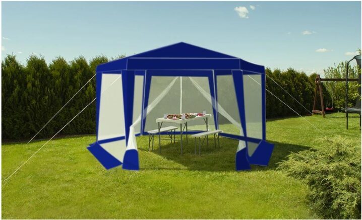 Dārza nojume, pavilions 8x2m, Zils ar moskītu tīklu