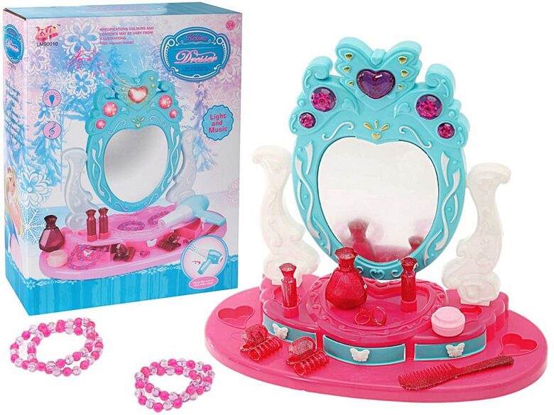 Mazo princešu skaistumkopšanas galdiņš ar spoguli un aksesuāriem, 34 x 45 x 9 cm