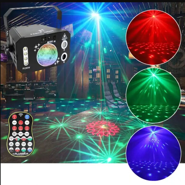 Lāzera projektors, Led projektors, Stroboskops (daudz un dažādi režīmi)