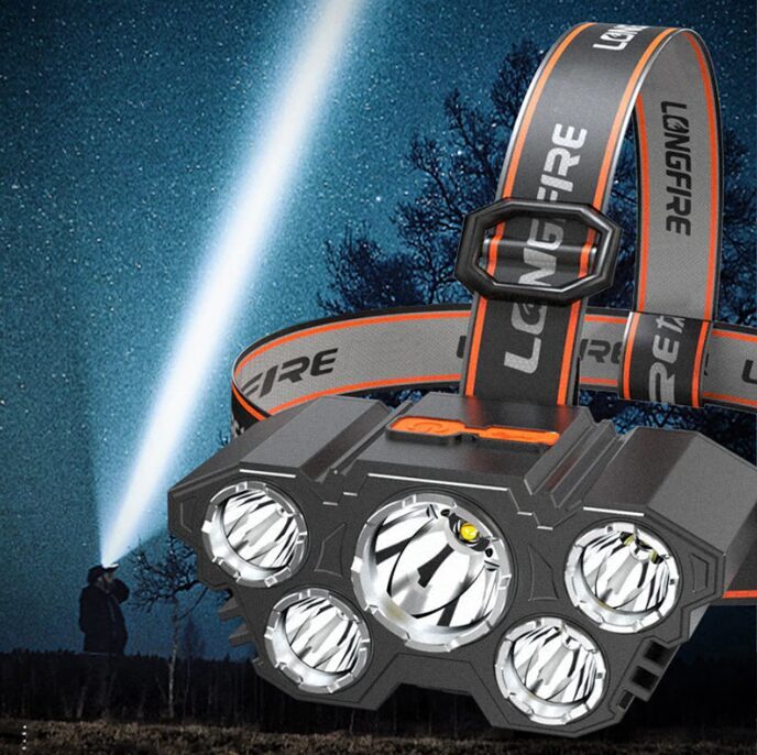 Galvas lukturis ar 5 LED diodēm, lādējams