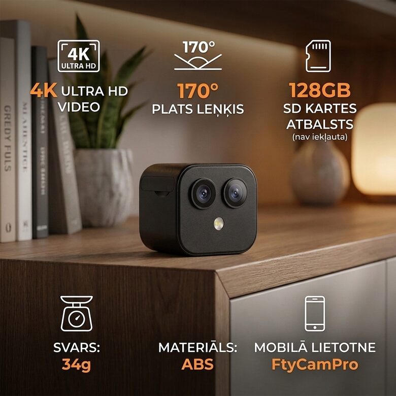 Mini WiFi kamera ar 2 objektīviem, uzlādējama, ar ierakstu, nakts redzamību. Video novērošanas kamera