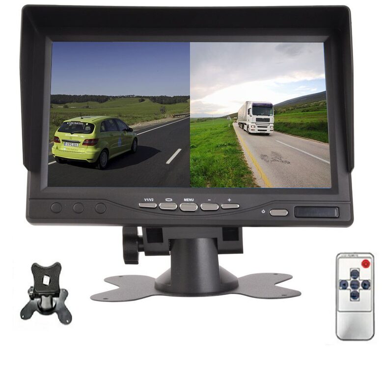Auto monitors 7' divām kamerām (dalītais ekrāns, 1024*600 HD, 12-24v)