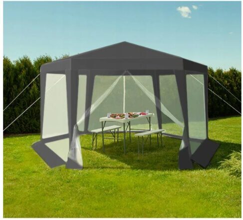 Dārza nojume, pavilions 8x2m, Pelēks ar moskītu tīklu