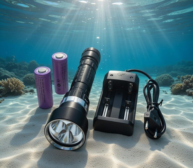 Zemūdens Led Lukturis Cree XM-L T6, 3X diodes (komplektā ar lādētāju un akumulatoriem)