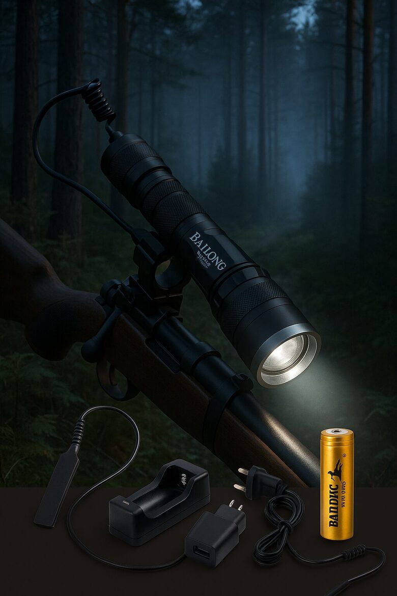 Medību lukturis ar piederumiem un lādētāju