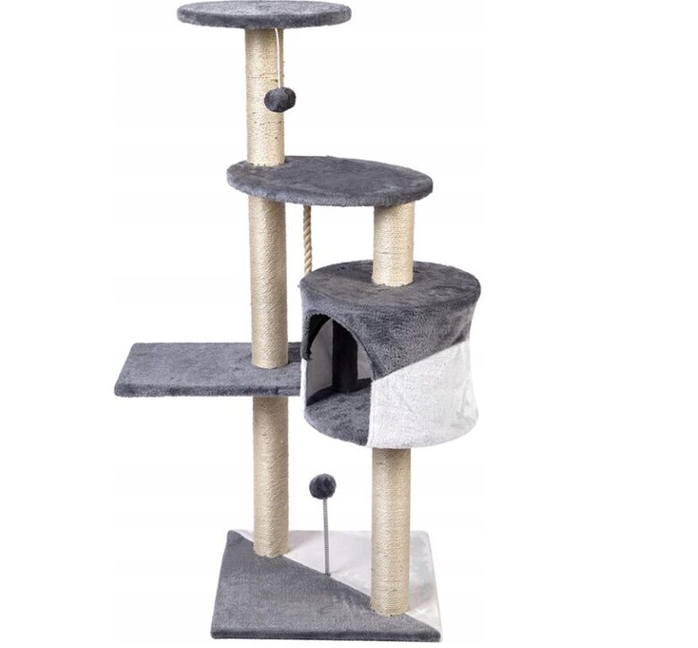 Kaķu māja ar nagu asināmo 107cm, pelēka