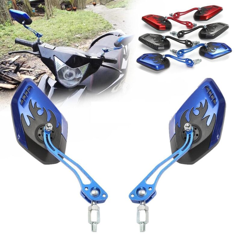 Motocikla atpakaļskata spoguļi ( moto spoguļi ) universālie 2gab, zils ar melnu