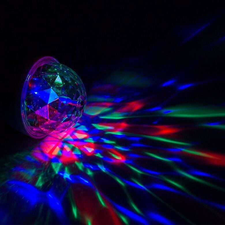 LED spuldze, rotējoša RGB disko bumba, 3W, E27