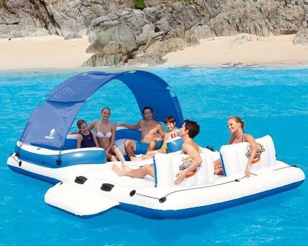 Piepūšams plosts ar baseinu un saules sargu (389x274cm ; 540kg celtspēja, 25kg plosta svars