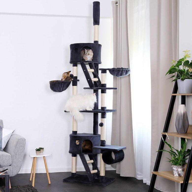 Kaķu māja, kāpelēšanas koks XXL 250cm, pelēks