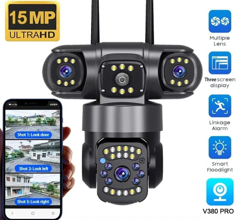 Āra bezvadu novērošanas wifi kamera ar 3 lēcām