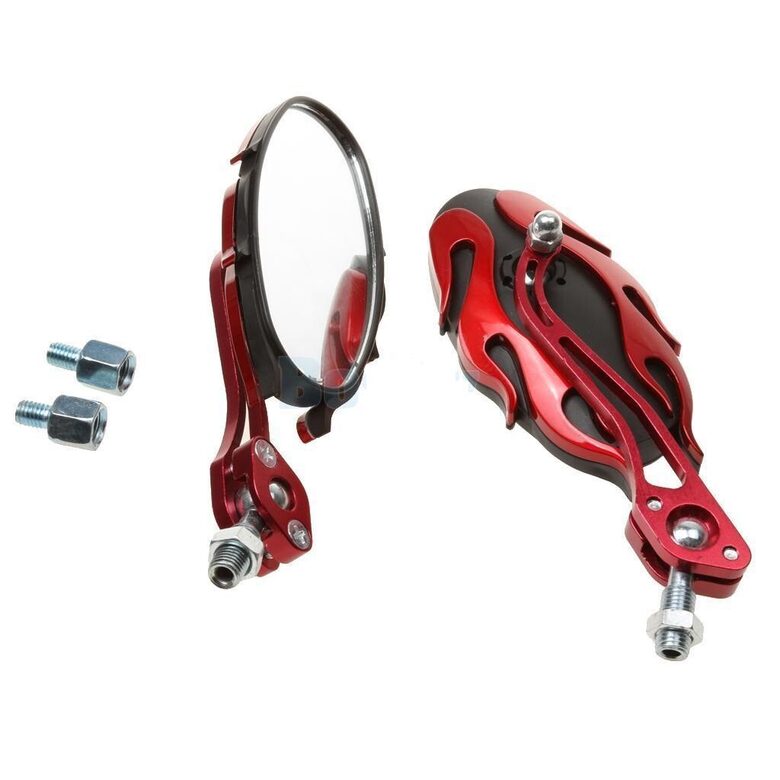 Motocikla atpakaļskata spoguļi ( moto spoguļi ) universālie 2gab, sarkans ar melnu