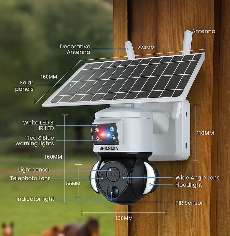 Saules enerģijas PTZ novērošanas kamera ar 12X dubulto lēcu un krāsu nakts redzamību – 12000 mAh akumulators, PIR cilvēku detekcija, divvirzienu audio un lietotnes vadība