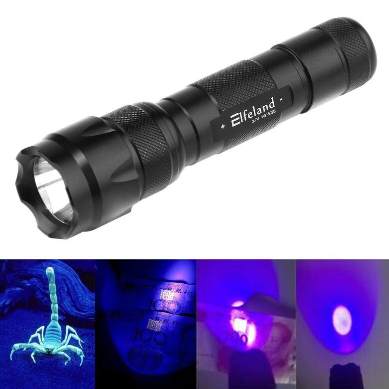 UV lukturis, komplekts - lādējams, akumulators un lādētājs komplektā