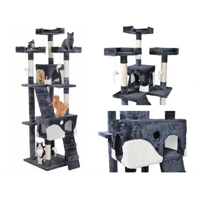 Kaķu māja ar 5 stāviem, pelēka, 170cm