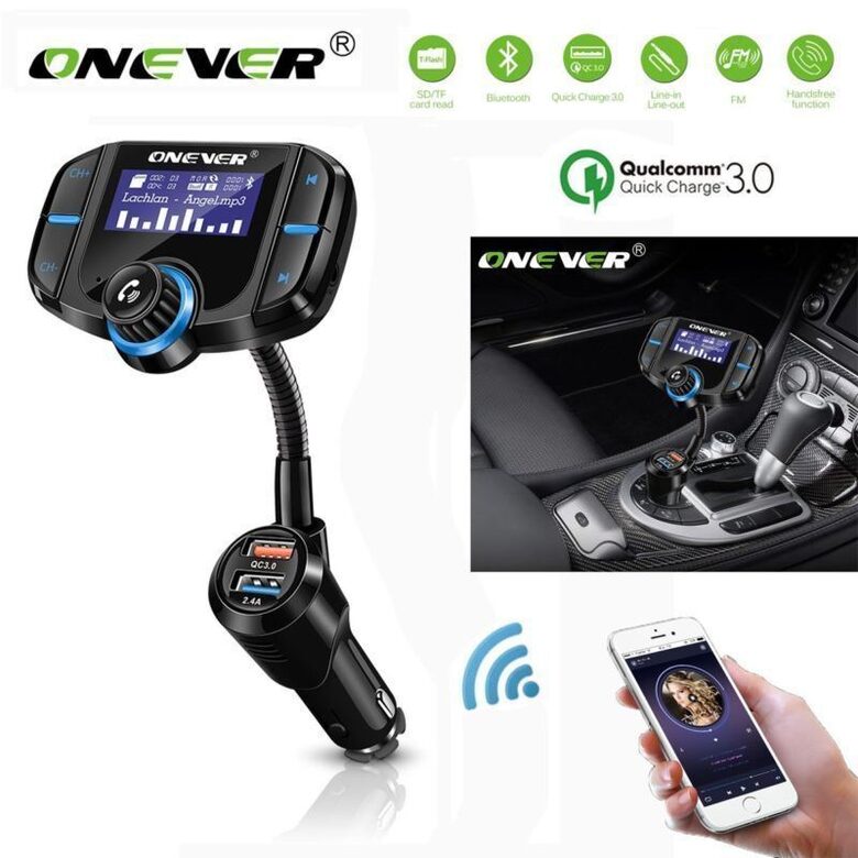 Bluetooth bezvadu automašīnas FM modulators/ transmiteris, MP3 atskaņotājs ar 2 USB portiem, ONEVER