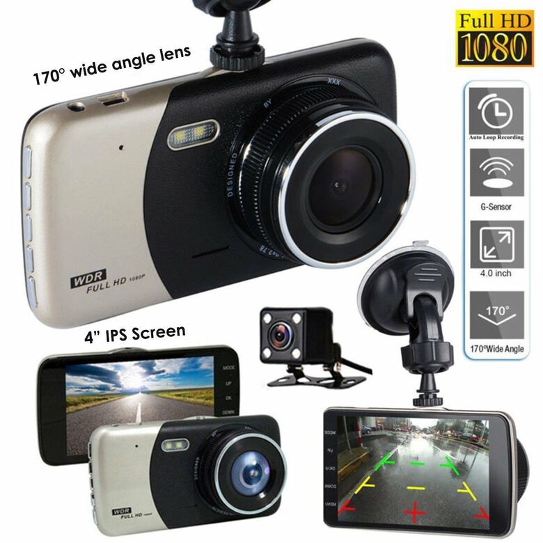 Videoreģistrators ar 2 kamerām, 1080P , G-Sensor, 4 Collas ekrāns