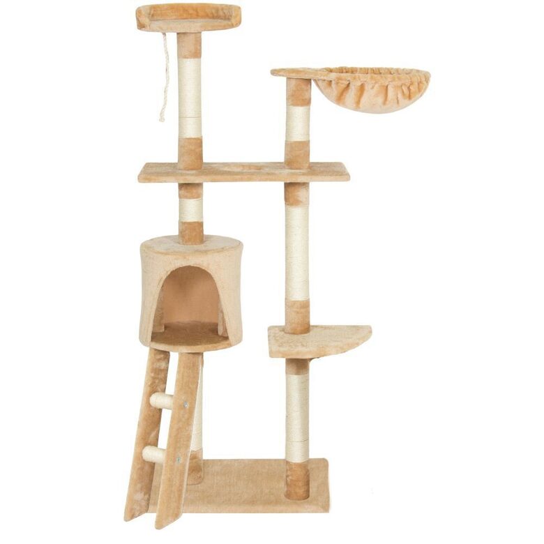 Kaķu māja ar nagu asināmo stabu, virvi un zvilnēšanas gultām