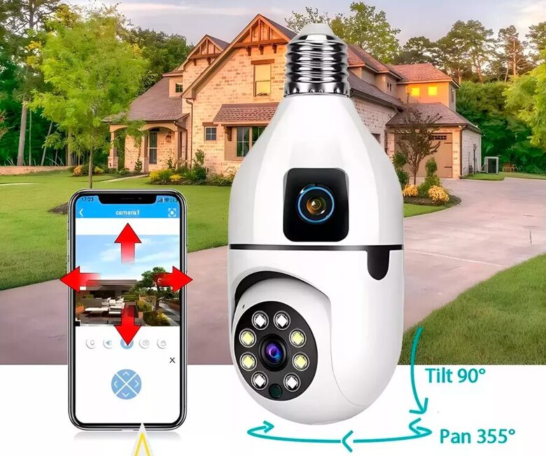 Dual Lēcu 8MP WiFi Kamera ar 8x Tālummaiņu un Videonovērošanas spuldze