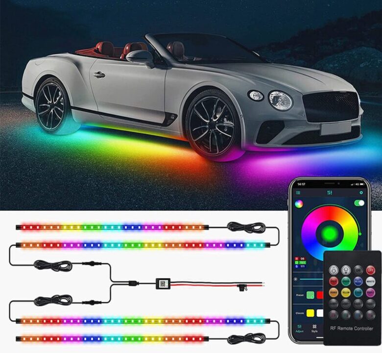 Automašīnas 'skrienošais' Led apgaismojums ar pulti (arī bluetooth caur telefonu), 120x150cm