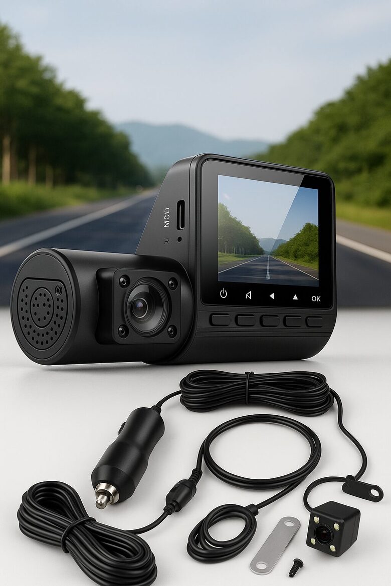 Trīskameru auto reģistrators ar nakts redzamību, atpakaļskata kameru un salona uzraudzību – C50 Dash Cam