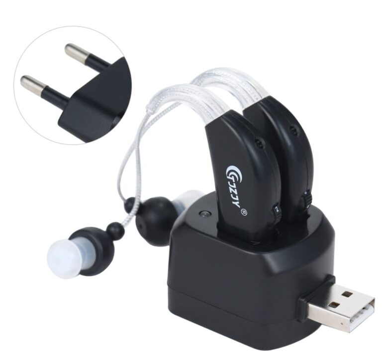 Dzirdes aparāts, abām ausīm, ar lādētāju