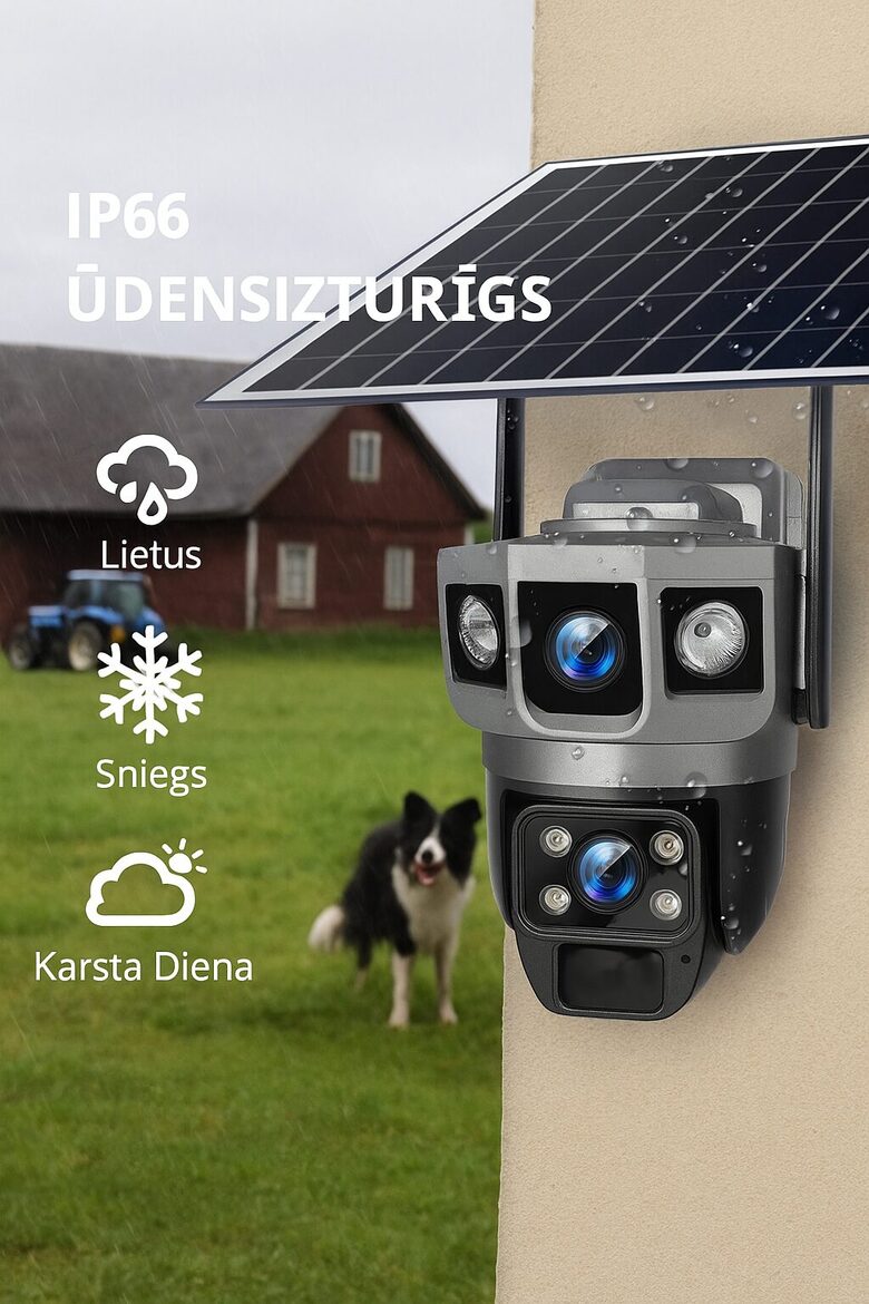 Saules enerģijas WiFi novērošanas kamera ar divām lēcām un 10X digitālo tālummaiņu