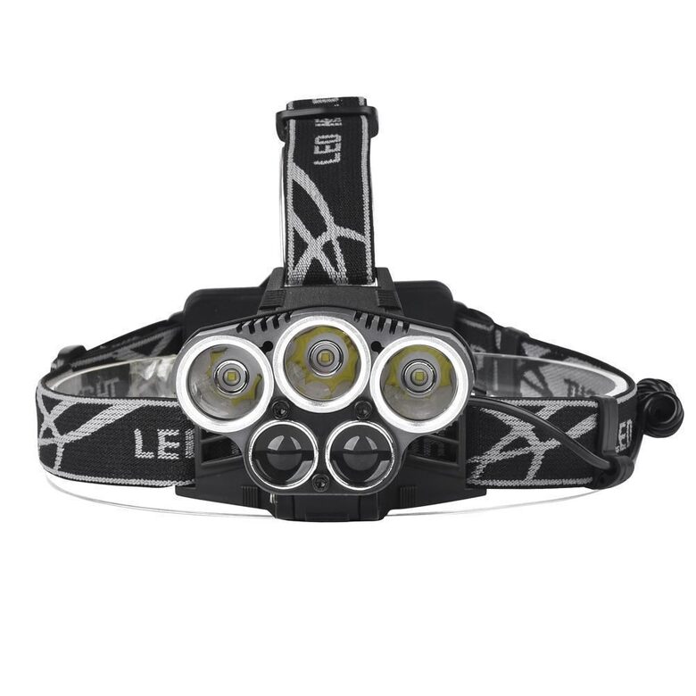 ULTRA ļoti spožs galvas lukturis, 80000LM 5X X-XM-L T6 LED, uzlādējams, ar 5 režīmiem