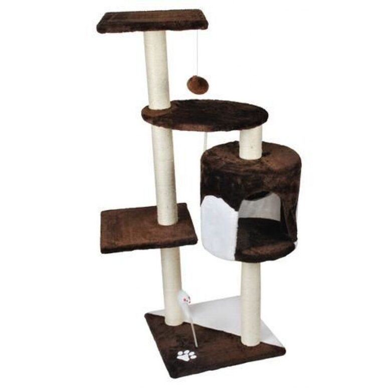 Kaķu māja ar 4 stāviem, nagu asināmo un pelīti, brūna, 40 x 40 x 110 cm