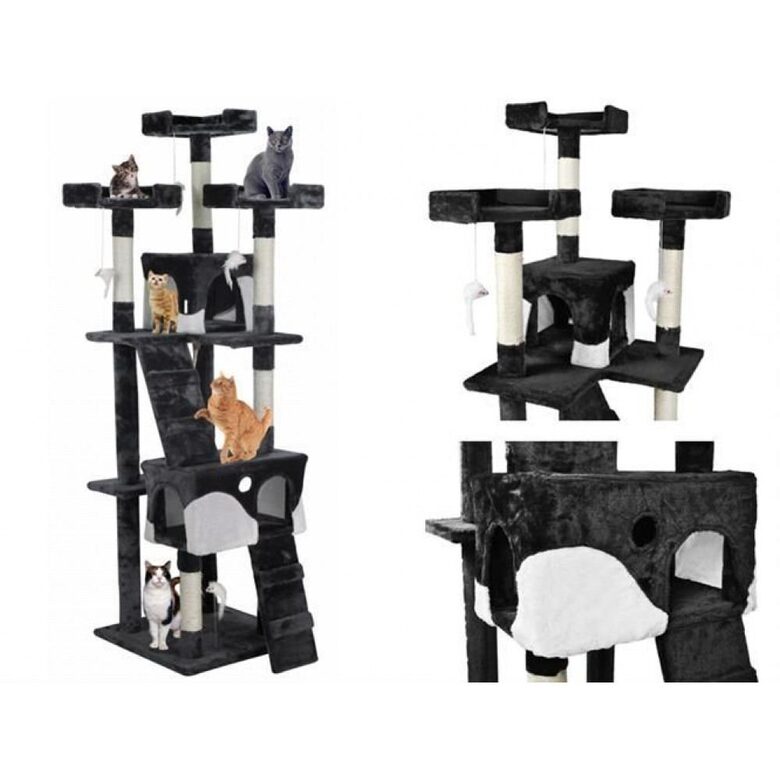 Kaķu māja ar 5 stāviem, melna, 170cm