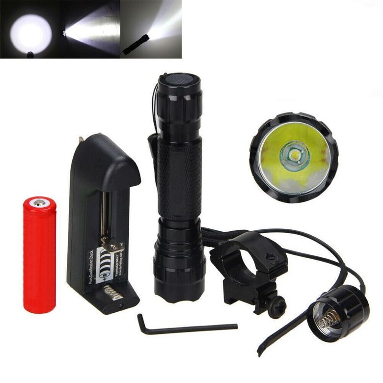 Komplekts: Lukturis, distances slēdzis, turētājs, akumulators un lādētājs,BALTS gaismas stars