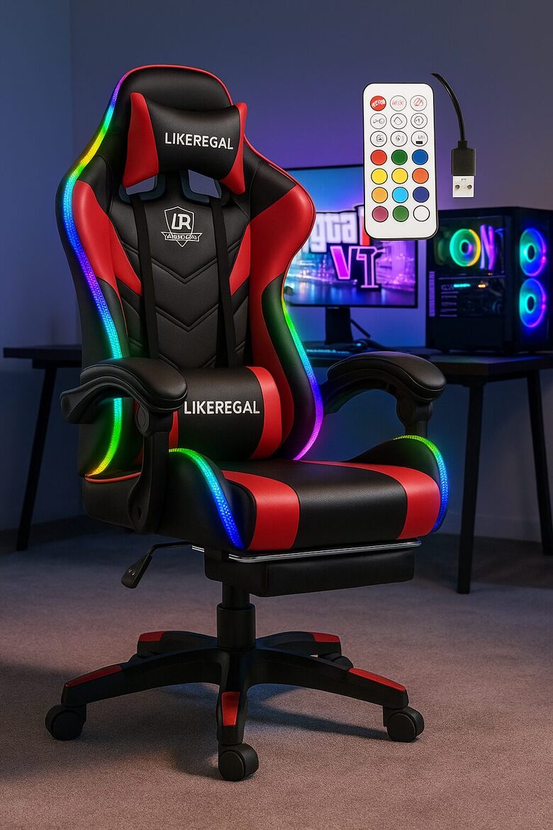 Datorkrēsls ar Led, Masāžas krēsls sarkans ar melnu