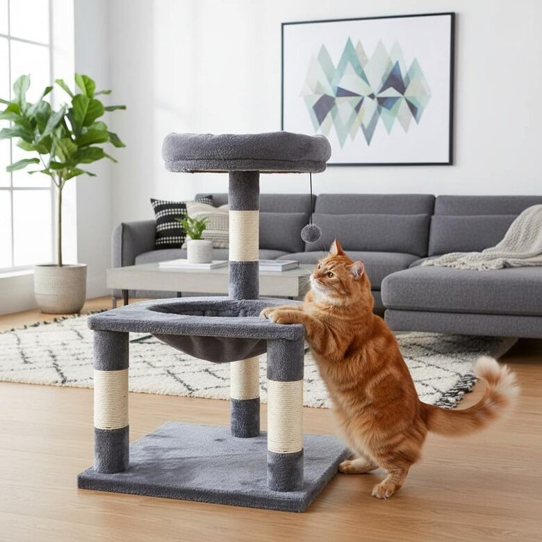 Kaķu māja 71cm (guļvieta, skrāpējamais, spēļmantiņa)